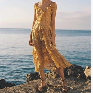 maje Ruffled Floral- Print Midi Dress